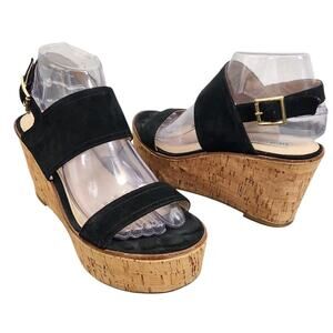 Steve Madden Women Leather CHUNKY Y2k Strappy Wedge Platform Sandals Black 8